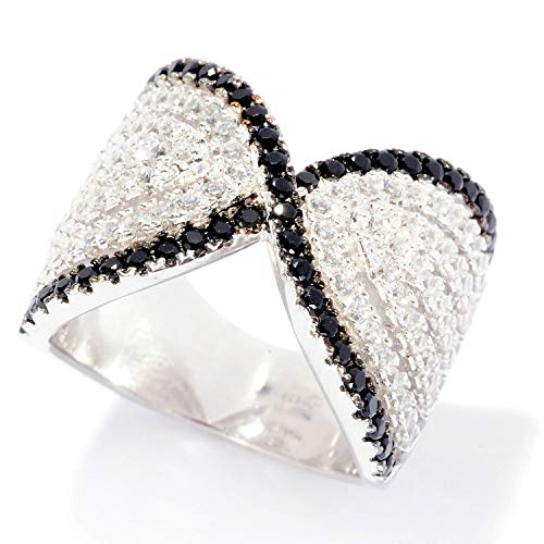 925 Sterling Silver Black Spinel,White Cz Ring