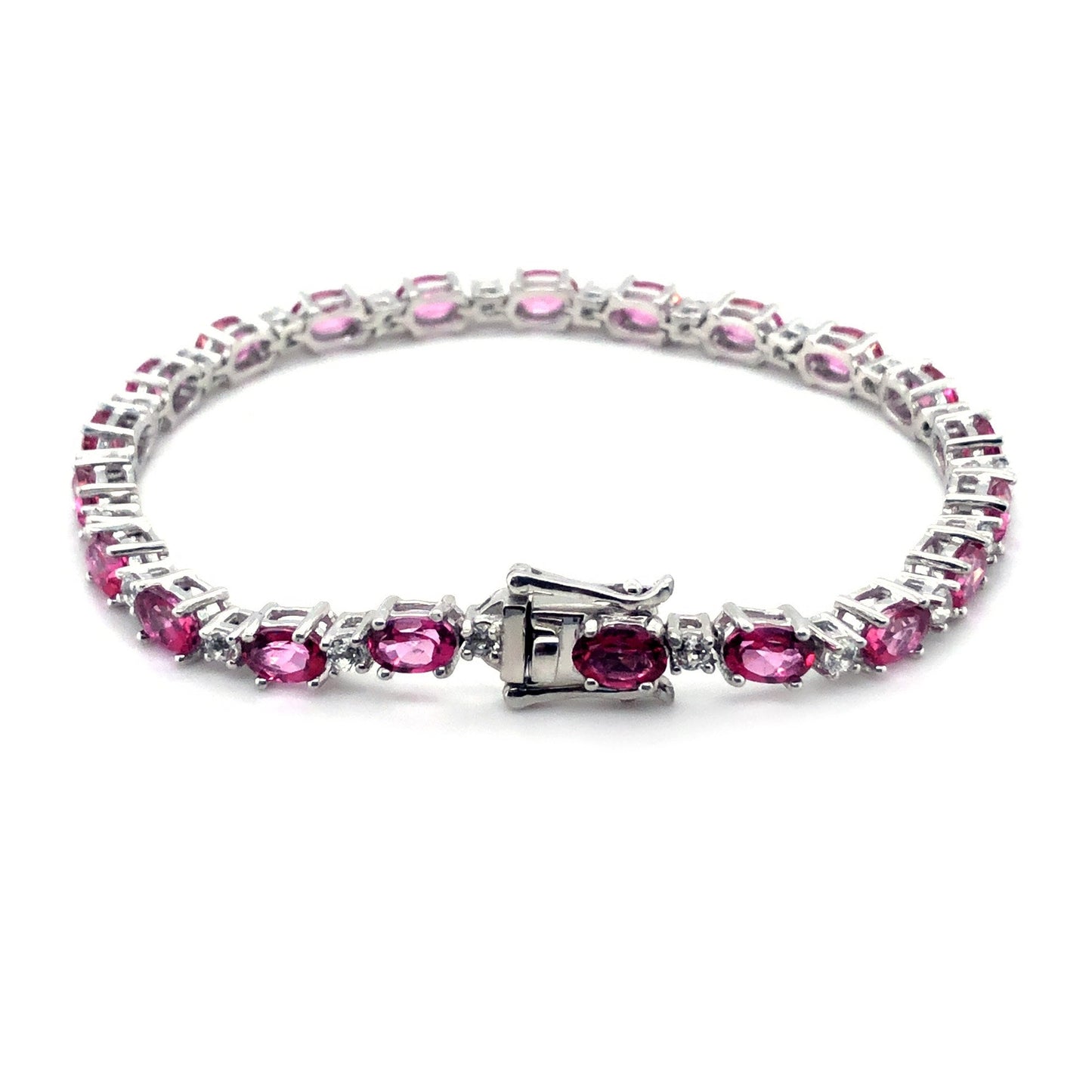 925 Sterling Silver Fine Jewelry Tennis Bracelet Natural Pink Topaz Gemstone Silver Bracelet Wedding Jewelry Anniversary Gift For Her