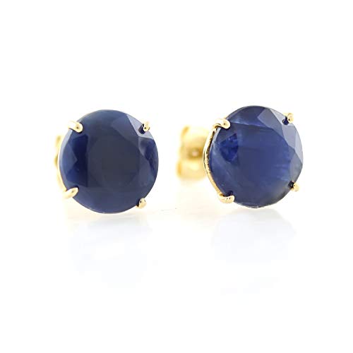 14K Yellow Gold Indian Blue Sapphire Earrings