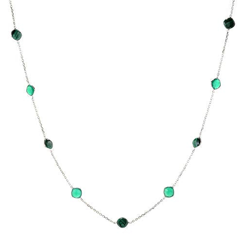 Pinctore Sterling Silver 36" 10mm Cushion Shaped Malachite Station Necklace