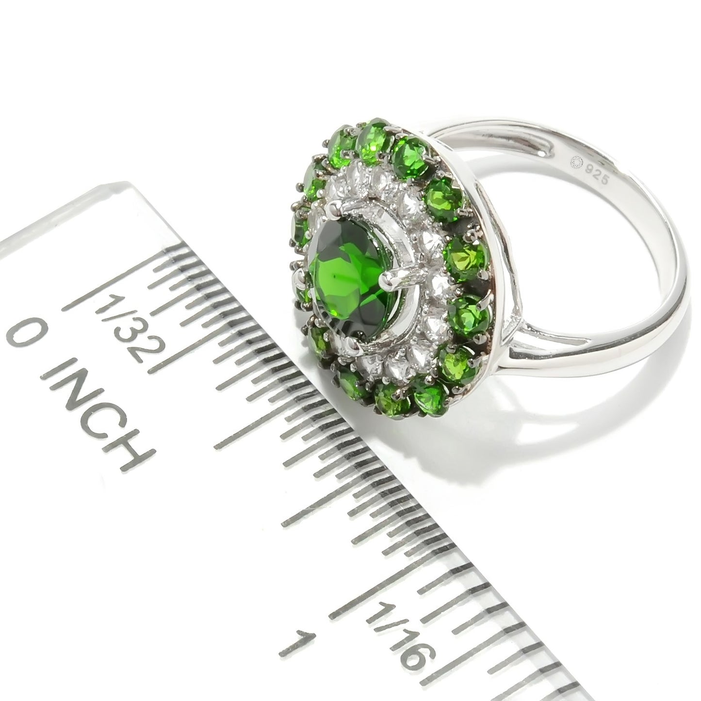 Pinctore Sterling Silver 3.18ctw Chrome Diopside Cocktail Ring, Size 7