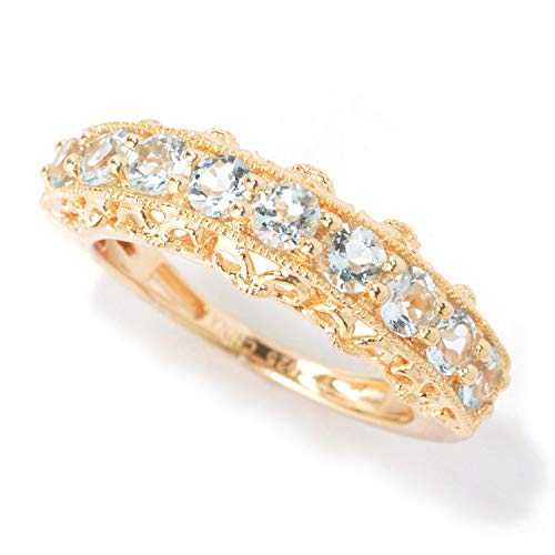 Pinctore 18K Yellow Gold o/Silver 0.90ctw Aquamarine Nine Stone Band Ring, Size 7