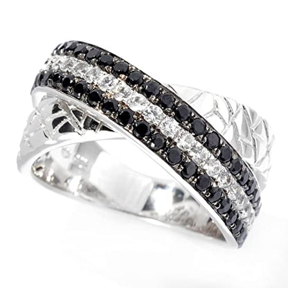 Pinctore Platinum o/Silver 1.46ctw Black Spinel & White Zircon Band Textured Ring, Size 7