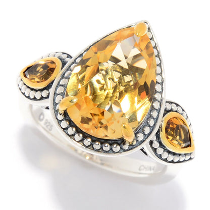 925 Sterling Silver Madeira Citrine and Citrine 3-Stone Ring