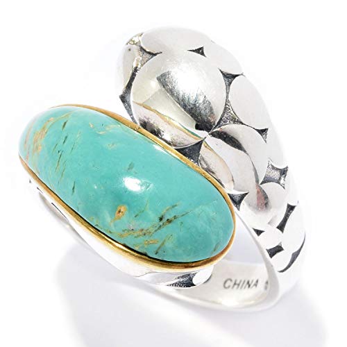 Pinctore Sterling Silver 17.5 x 6.5mm Tyrone Turquoise Bypass Ring