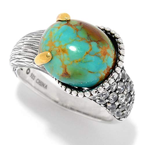 925 Sterling Silver Tyrone Turquoise, White Natural Zircon Ring