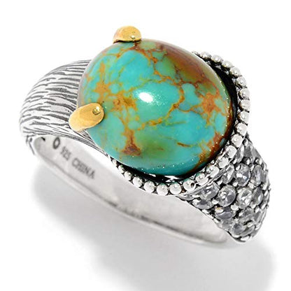 925 Sterling Silver Tyrone Turquoise and White Zircon Gemstone Solitaire Ring