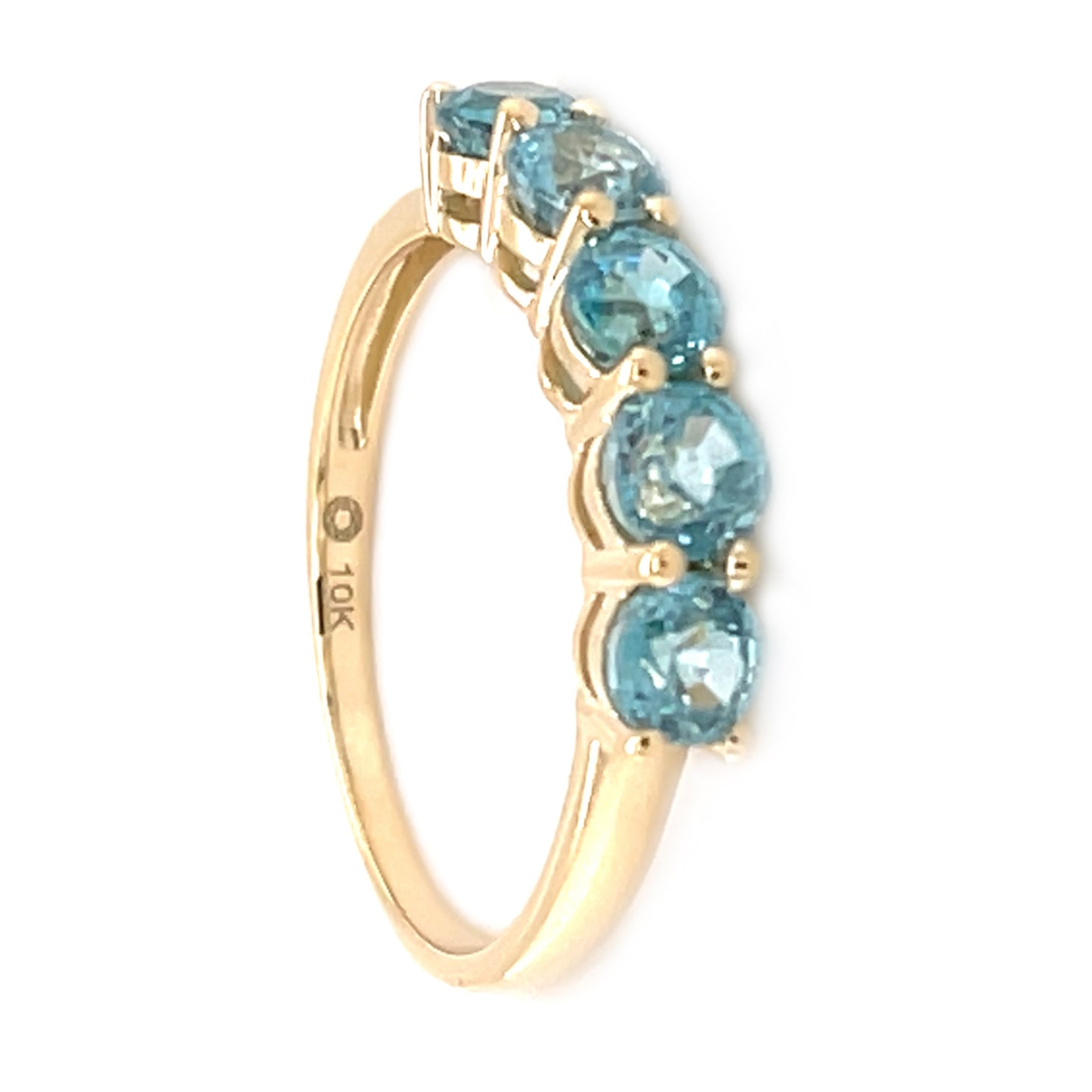 10K Yellow Gold Blue Zircon Gemstone 5-Stone Band Ring