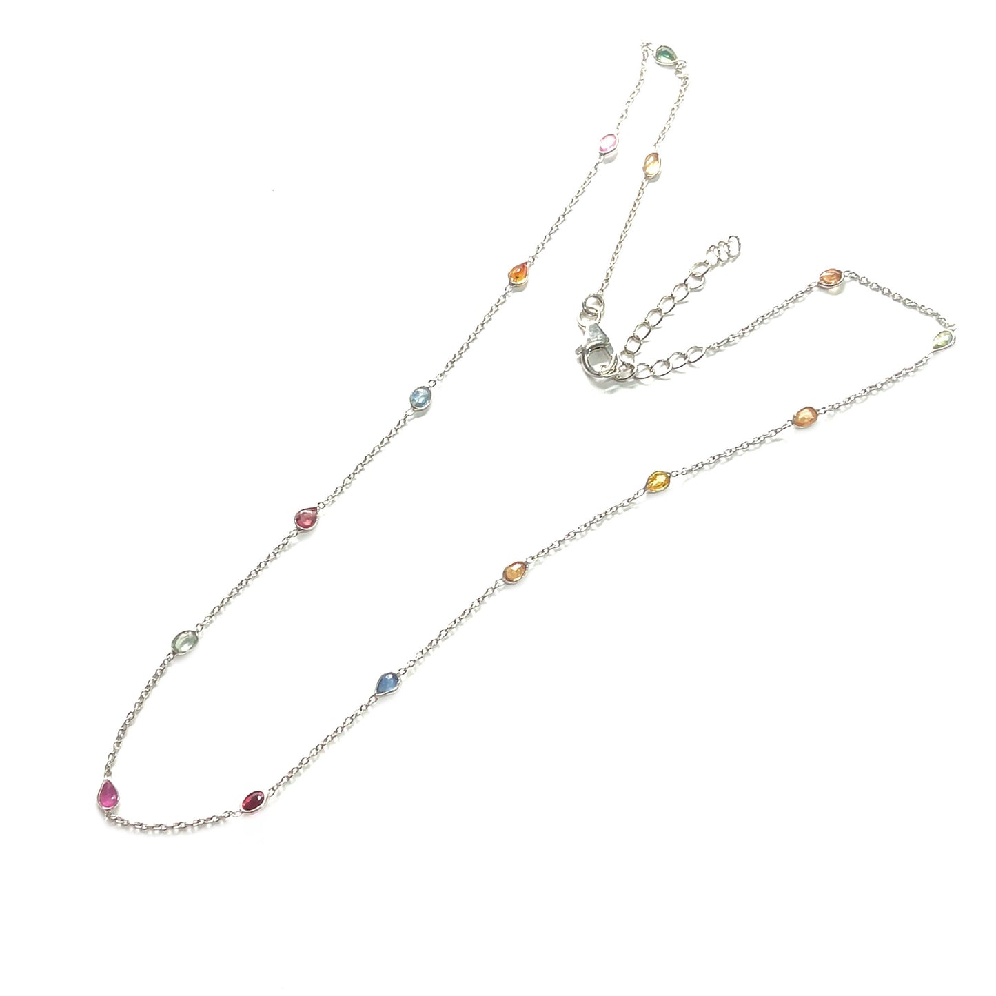 925 Sterling Silver Multi Sapphire Station Necklace