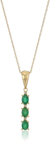 10k Yellow Gold Genuine Emerald And Diamond 3-Stone Pendant Necklace, 18"