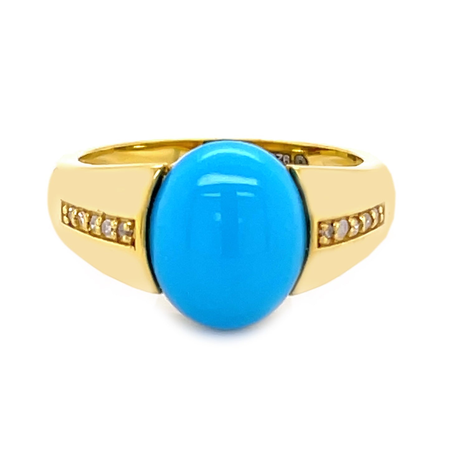 Yellow Gold Plated Over Sterling Silver Sleeping Beauty Turquoise And White Zircon Gemstone Band Ring