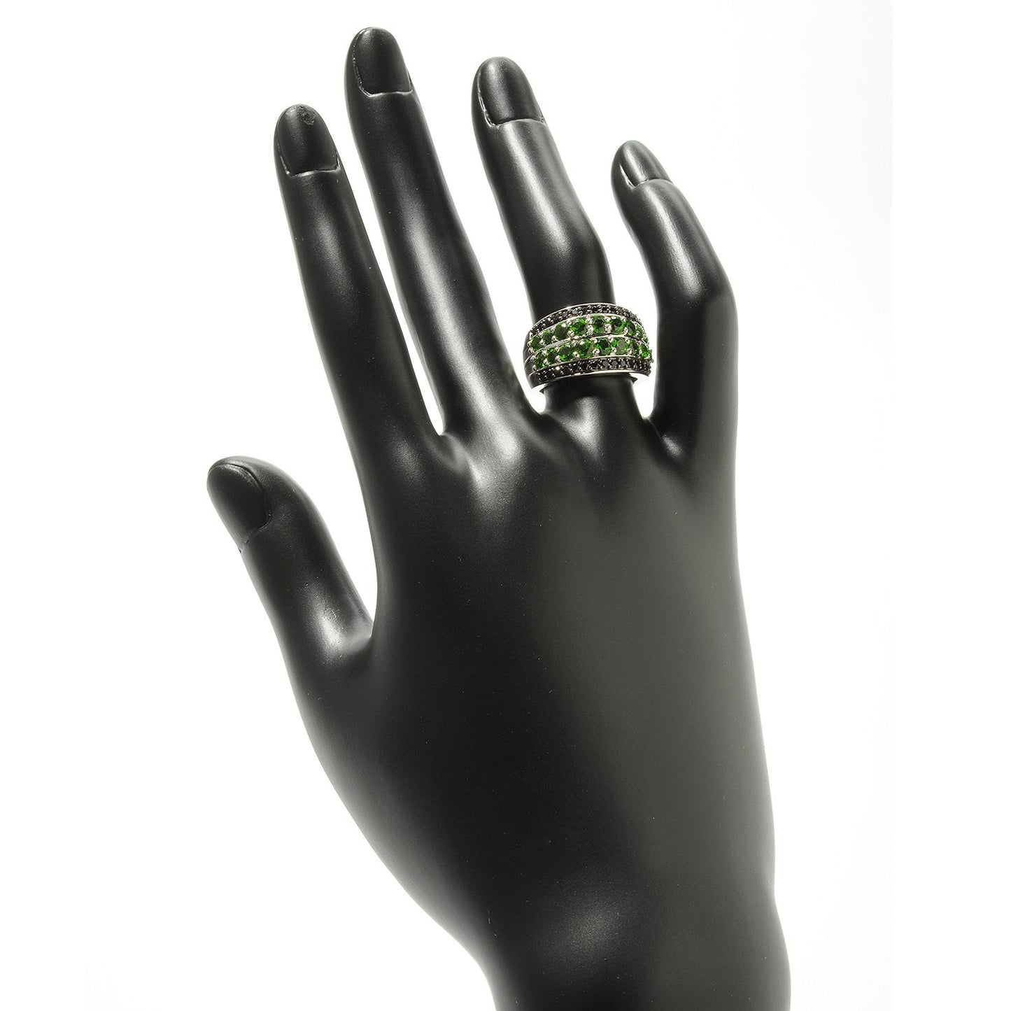 Pinctore Sterling Silver 2.52Ctw Chrome Diopside & Black Spinel Broad Band Ring