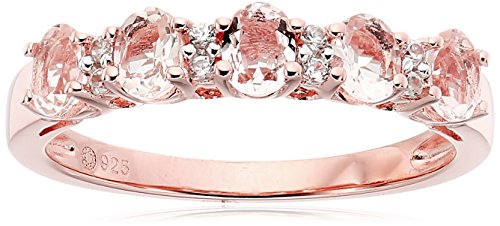Rose Gold-Plated Silver Morganite and White Zirconia 5-stone Stackable Ring, Size 7