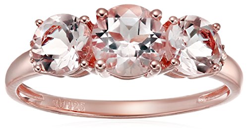 Rose Gold-plated Silver Morganite and Diamond Accented 3-stone Engagement Ring, Size 7
