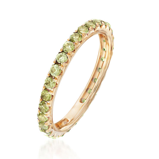 14K Yellow Gold Peridot Gemstone Eternity Band Rings