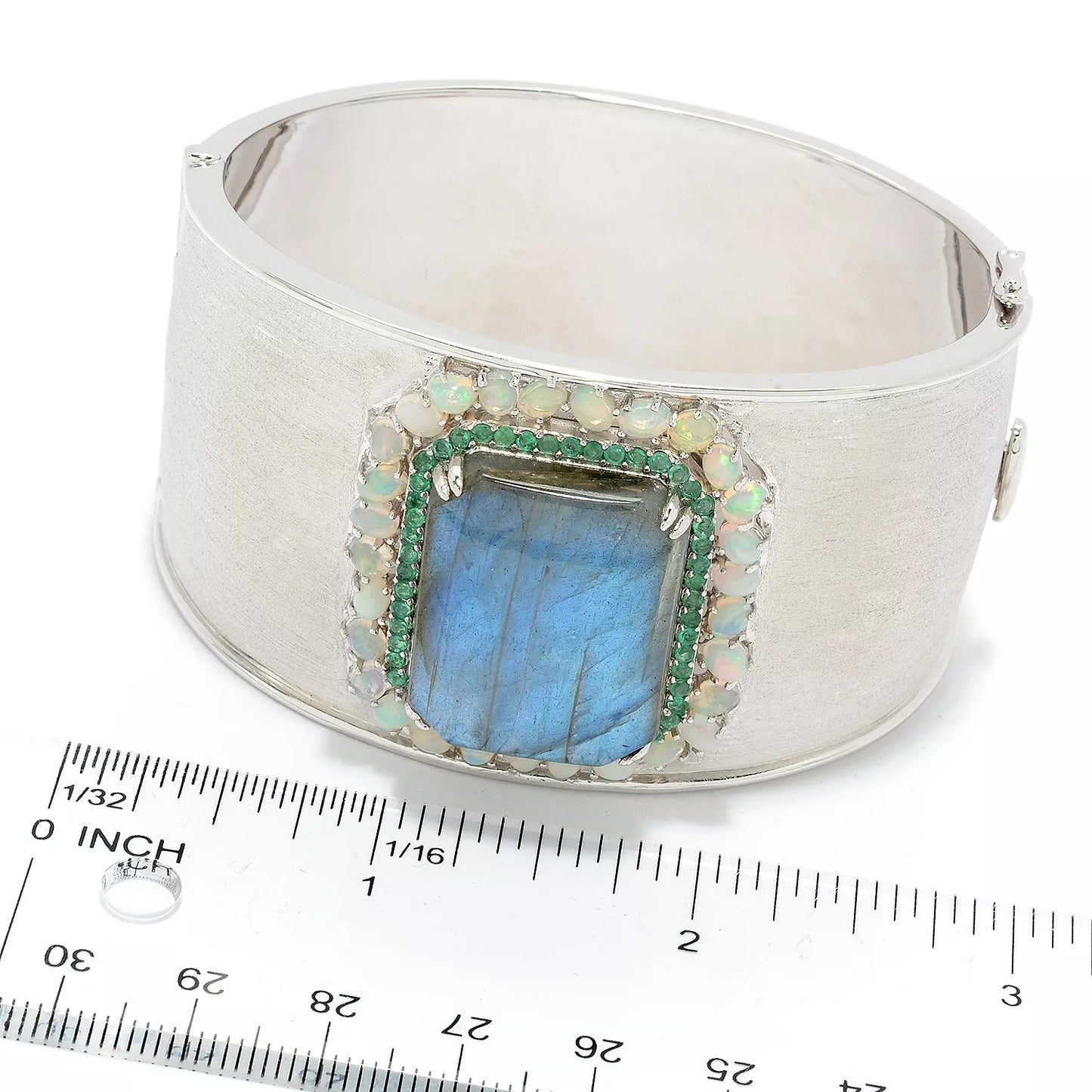 925 Sterling Silver Ethiopian Opal, Brazilian Emerald, Labradorite Gemstone Bangle