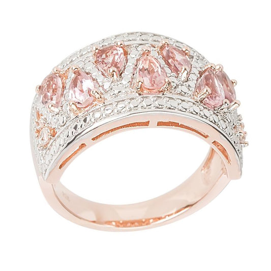 14k Rose Gold Plated Over Sterling Silver Pink Tourmaline Gemstone Band Ring