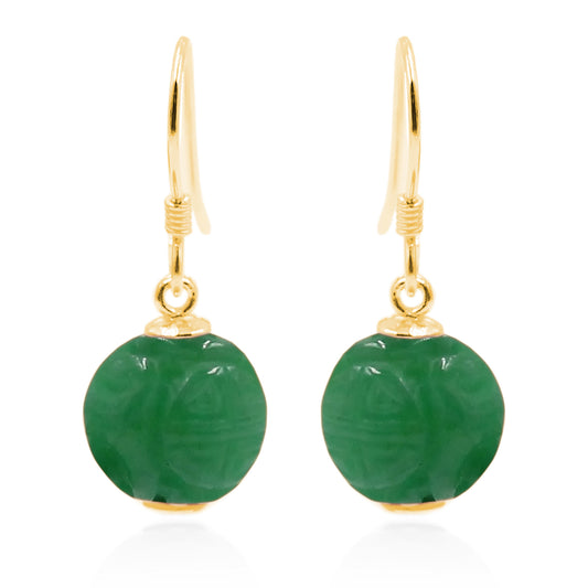 Yellow Over 925 Sterling Silver Dyed Green Jade Dangle Earrings