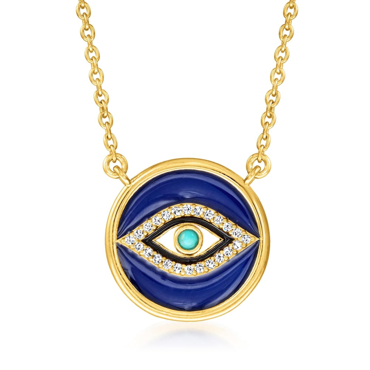 Evil Eye Sterling Silver, Campitos Turquoise White Topaz Pendant 18 Inches Chain