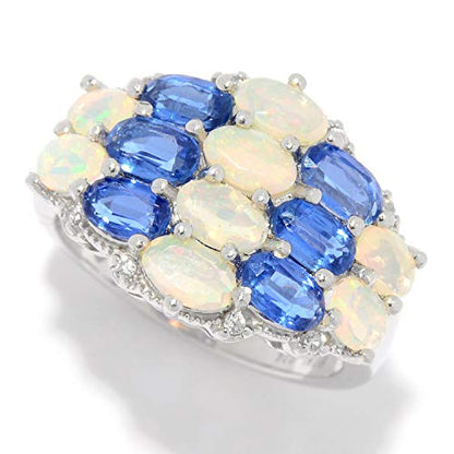 925 Sterling Silver Ethiopian Opal and Kyanite Gemstone Classic Ring