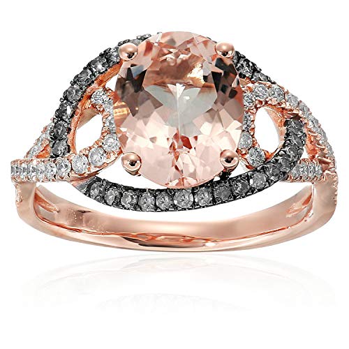 Pinctore 14k Rose Gold Morganite And Brown Diamond Swirl Shank Halo Engagement Ring