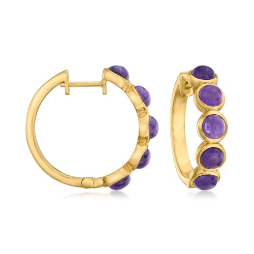 Sterling Silver Over Yellow Gold Plated African Amethyst Gemstone Hoop Earrings