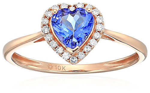 10k Rose Gold Tanzanite And Diamond Solitaire Heart Halo Engagement Ring (1/10cttw, H-I Color, I1-I2 Clarity), Size 7