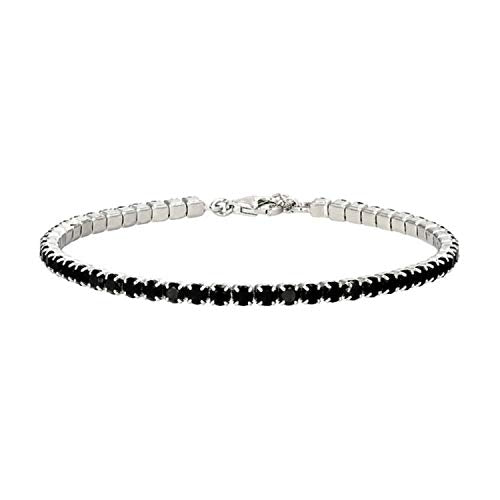 Pinctore Sterling Silver Black Spinel Tennis Bracelet, 7"