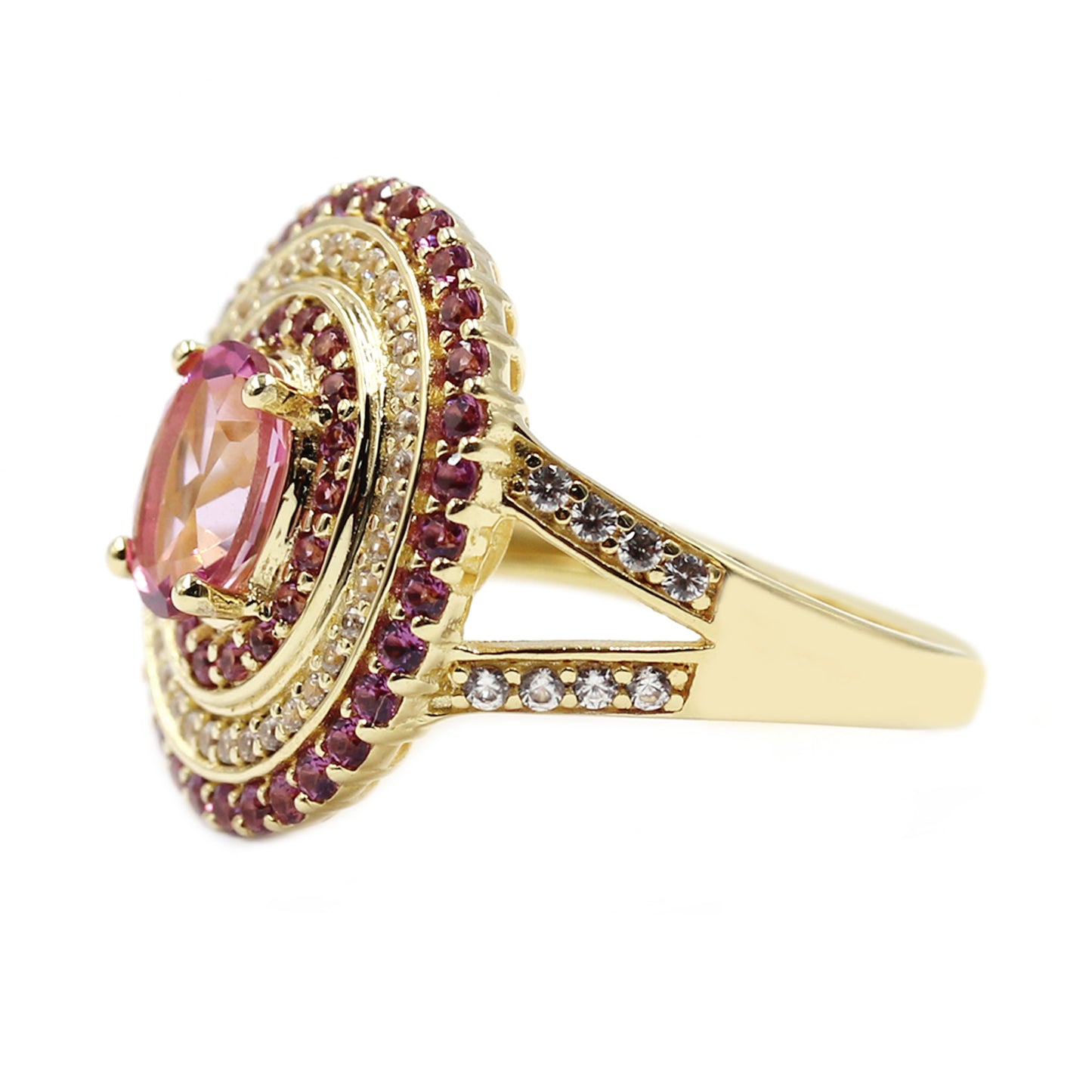 925 Sterling Silver Pink Topaz Gemstone Band Ring