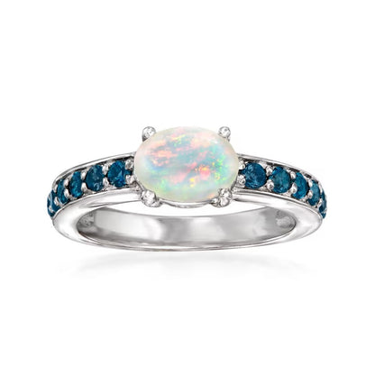 925 Sterling Silver Ethiopian Opal and London Blue Topaz Gemstone Solitaire Ring