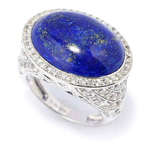 Pinctore Sterling Silver 2.77ct TGW Lapis and White Topaz East-west Ring