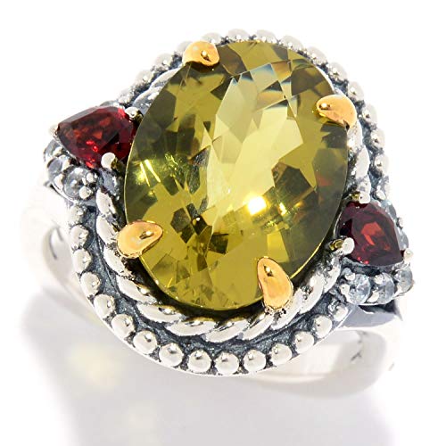 925 Sterling Silver Ouro Verde,Red Garnet,White Natural Zircon Ring