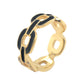 Yellow Gold Plated Over Sterling Silver White Zircon And Black Enamel link Chain Rings