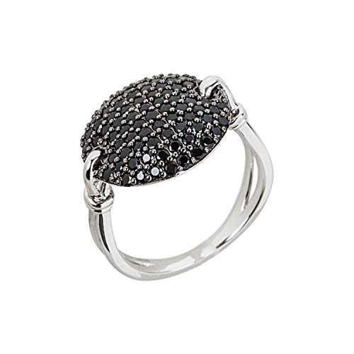 Pinctore Rhodium o/Sterling Silver 1.5ctw Black Spinel Round Gemstone Ring For Women's And Girls