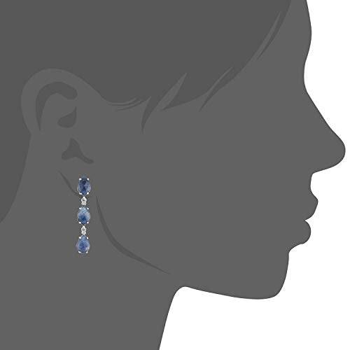 Pinctore Sterling Silver Blue Sapphire & White Zircon Dangle Earrings