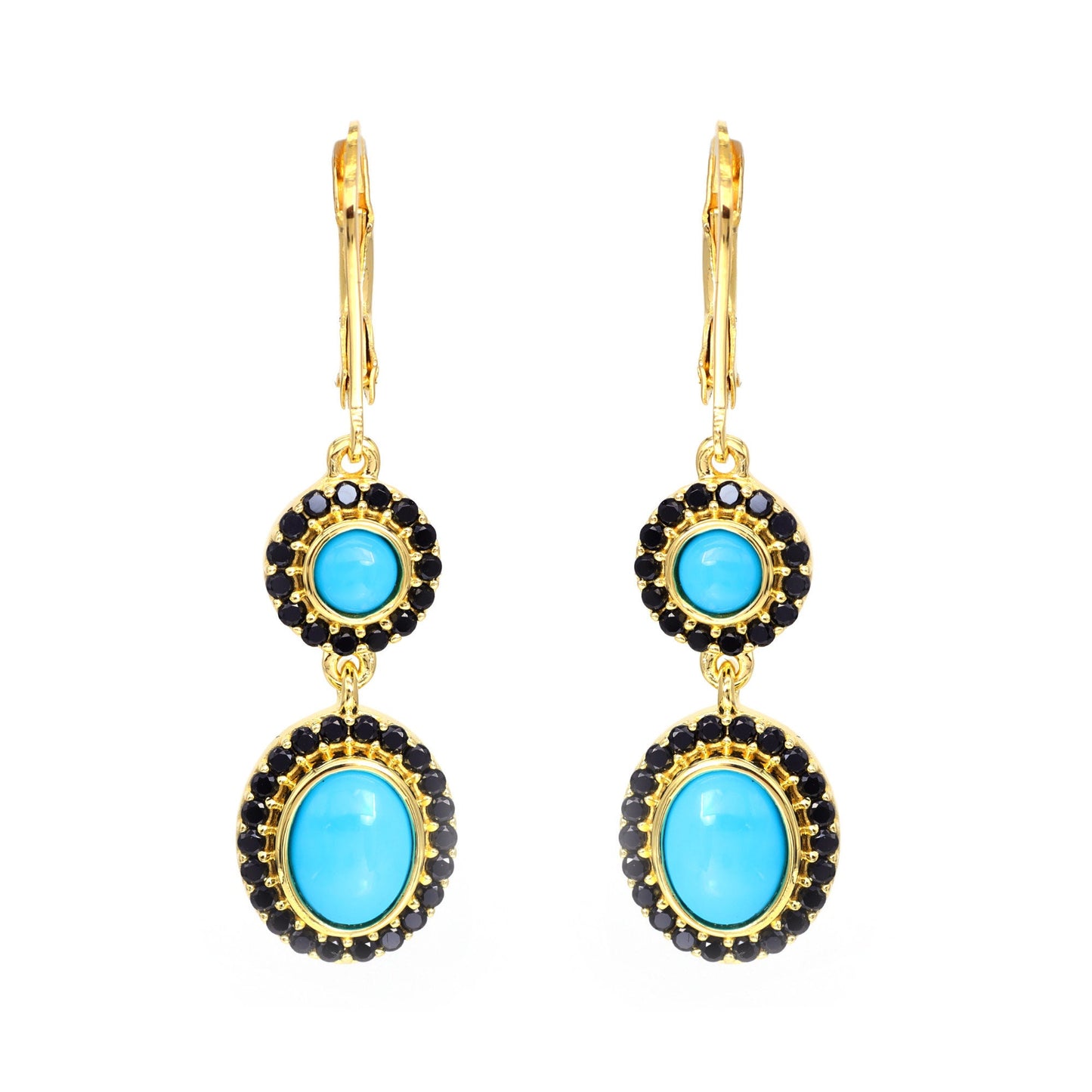 18k Yellow Gold Plating Over Sterling Silver, Sleeping Beauty Turquoise Gemstone Drop & Dangle Earrings