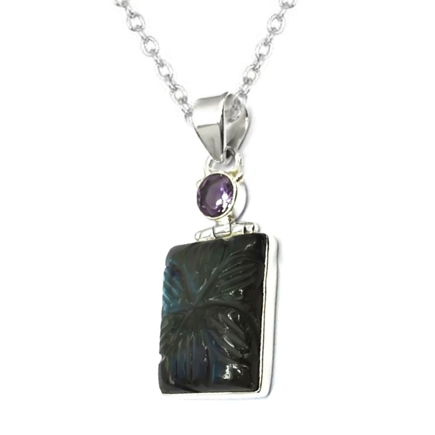 925 Sterling Silver African Amethyst And Labradorite Pendant - Pinctore