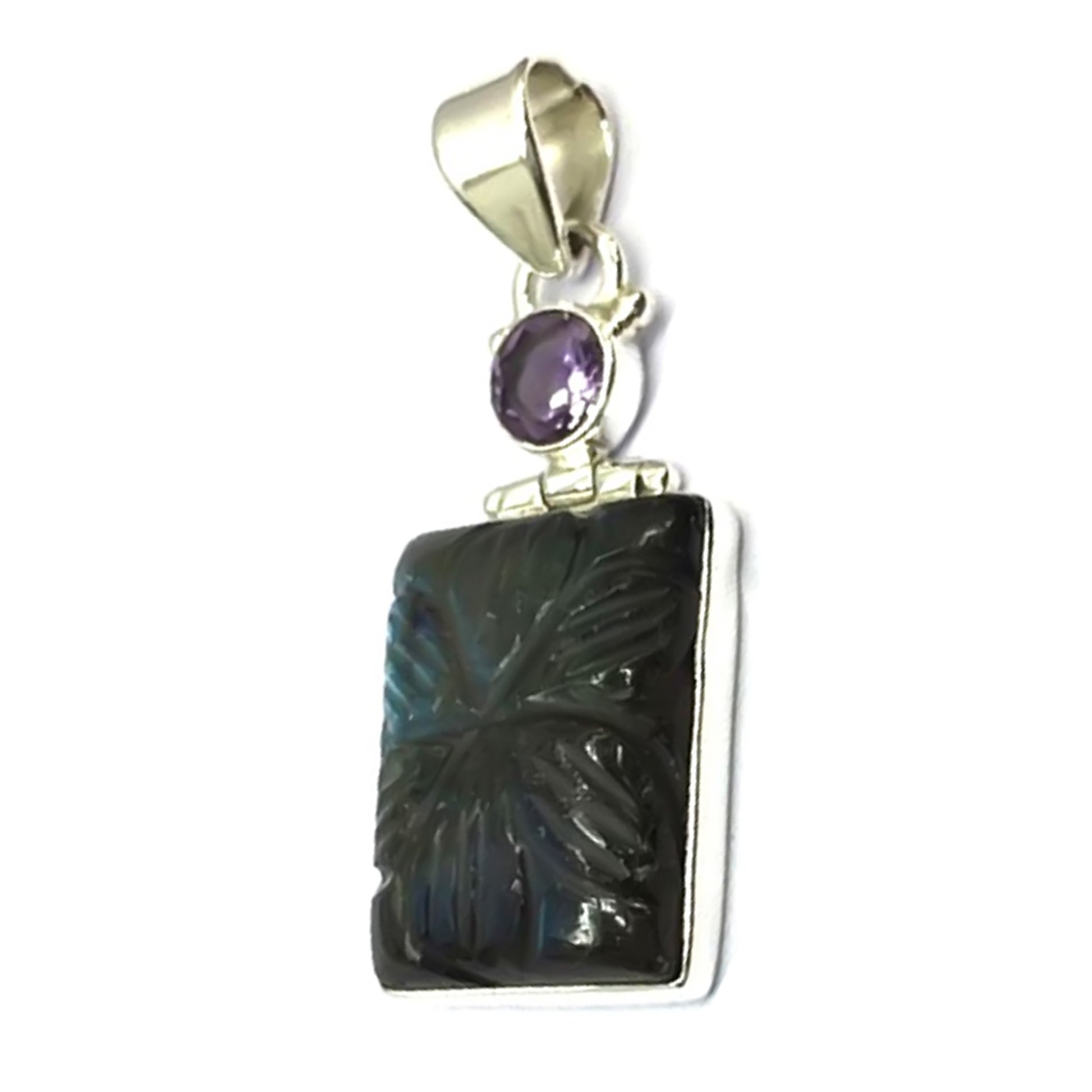 925 Sterling Silver African Amethyst And Labradorite Pendant - Pinctore
