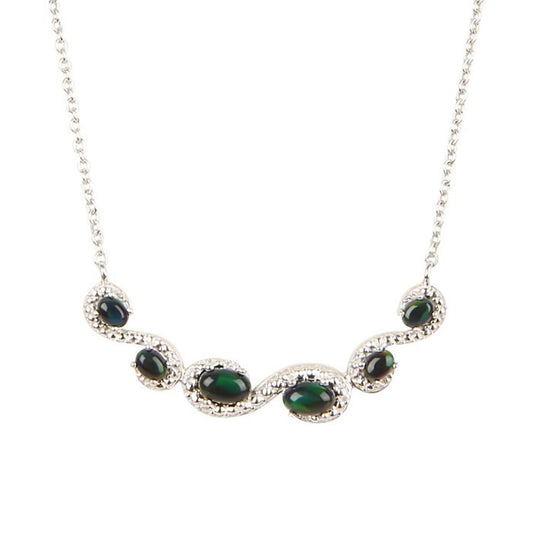925 Sterling Silver Black Opal Swirl Necklace - Pinctore