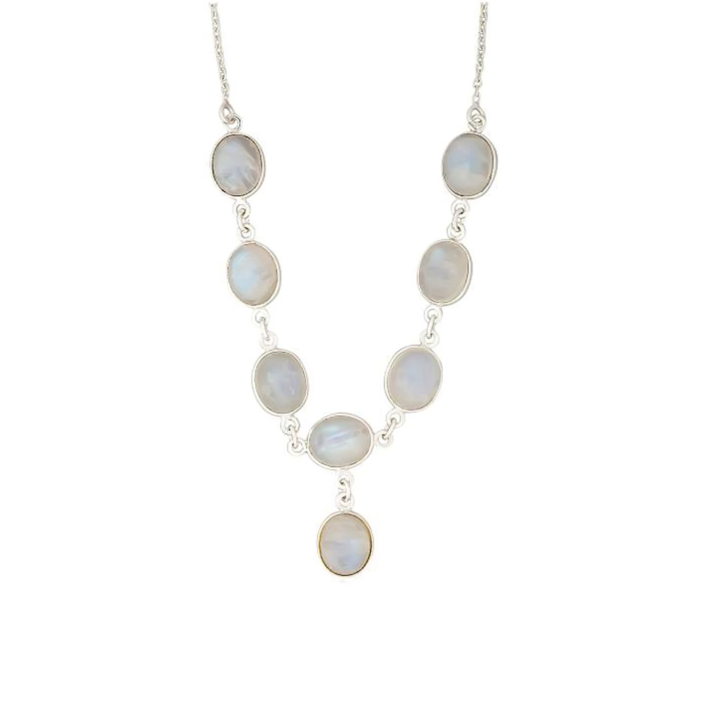 925 Sterling Silver Rainbow Moonstone Station Necklace - Pinctore