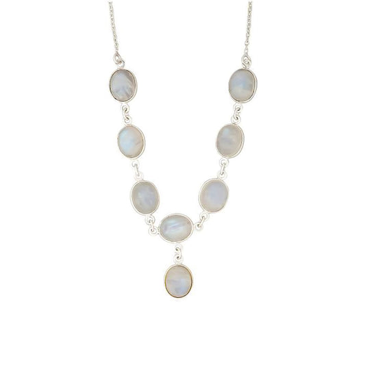 925 Sterling Silver Rainbow Moonstone Station Necklace - Pinctore