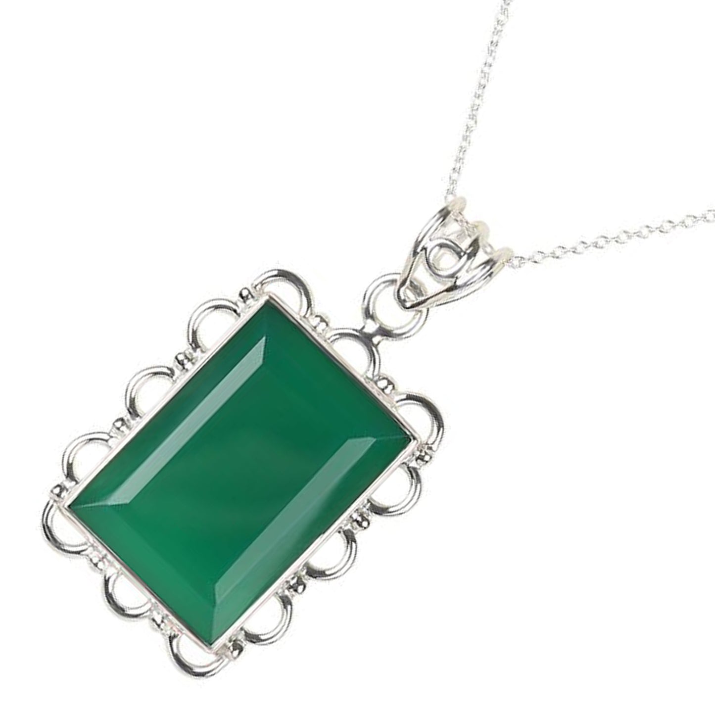 925 Sterling Silver Green Onyx Pendant - Pinctore