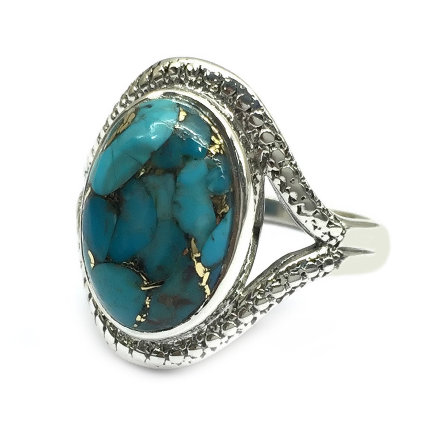 925 Sterling Silver Blue Copper Turquoise Classic Ring - Pinctore