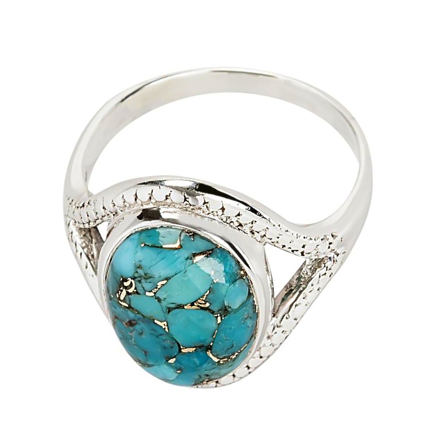 925 Sterling Silver Blue Copper Turquoise Classic Ring - Pinctore