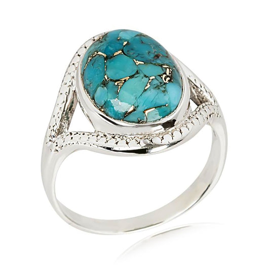 925 Sterling Silver Blue Copper Turquoise Classic Ring - Pinctore