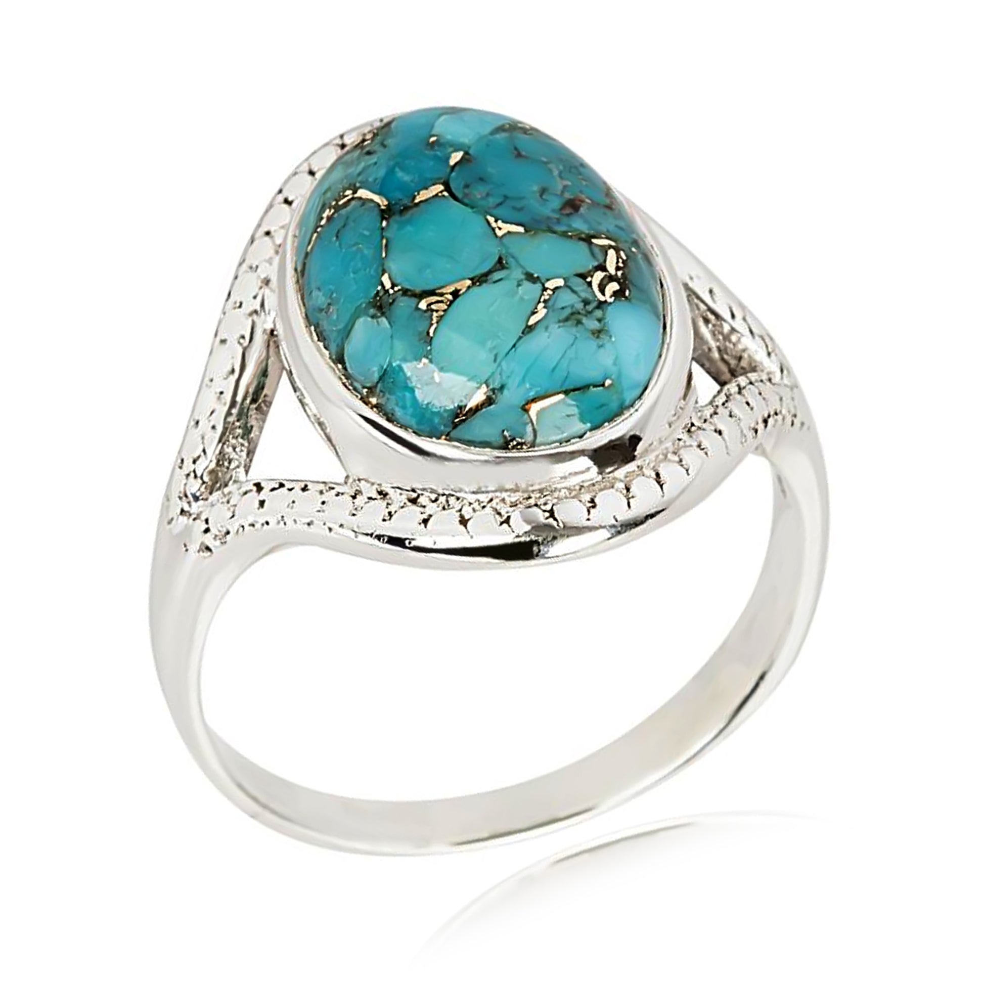 925 Sterling Silver Blue Copper Turquoise Classic Ring - Pinctore