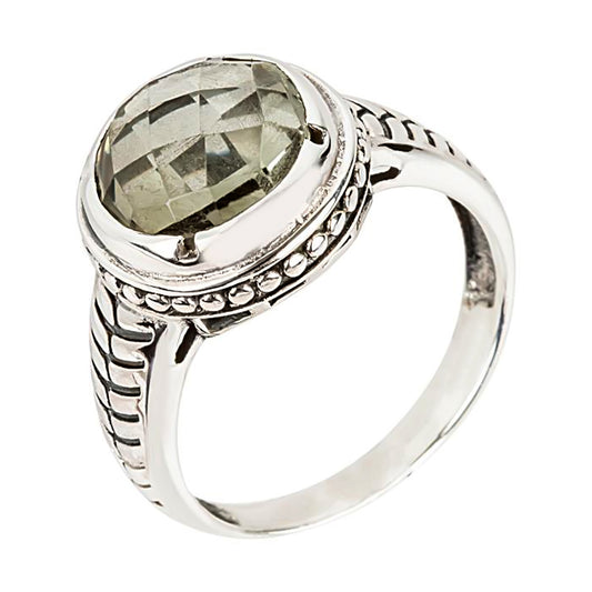 925 Sterling Silver Green Amethyst Classic Ring - Pinctore