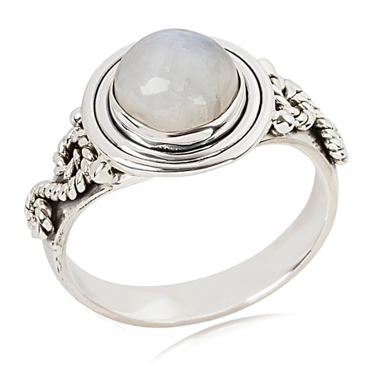 925 Sterling Silver Rainbow Moonstone Classic Ring - Pinctore