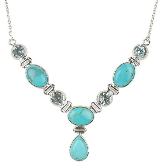 925 Sterling Silver Blue Mohave Turquoise And Sky Blue Topaz Necklace - Pinctore
