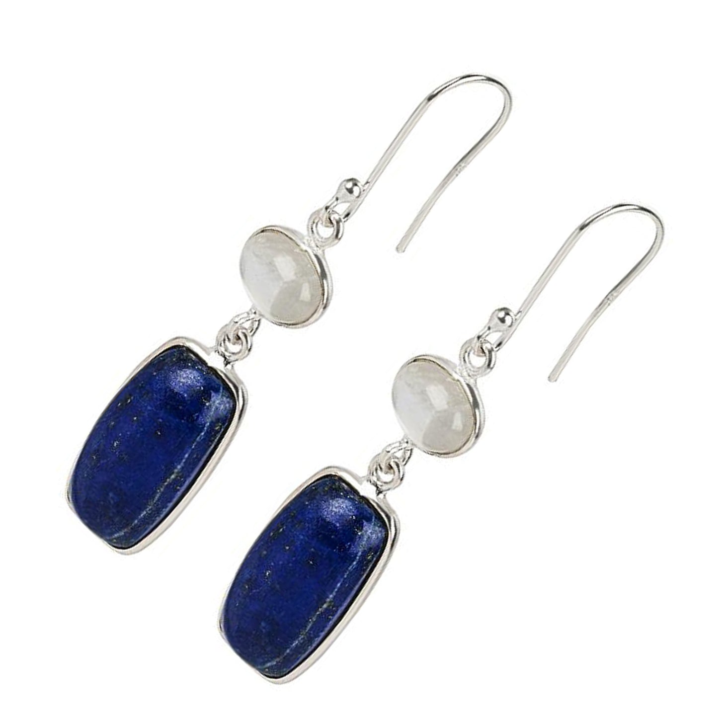 Sterling Silver 925 Lapis Lazulli, Rainbow Moonstone Dangle Earring - Pinctore